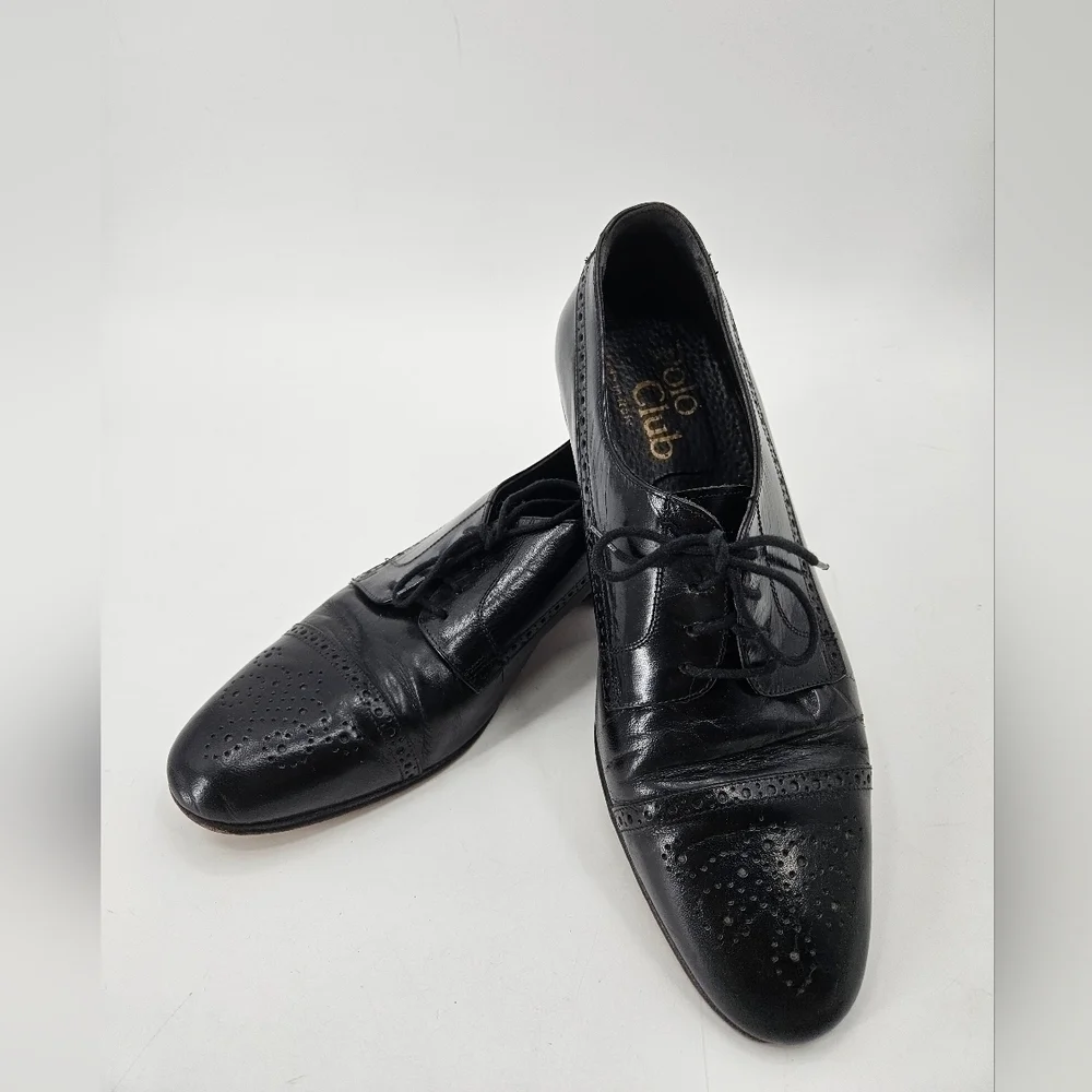 Vintage Polo Club BLACK Leather Men’s Oxford Captoe SHOES Made In Italy 10.5 D